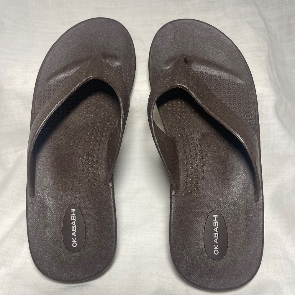Okabashi Flip Flops Brown Sz 11 Unisex Therapeutic Beach, Vacation, Cruise, surf